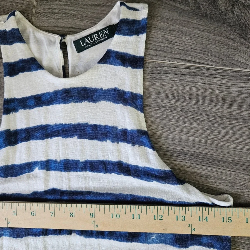 Lauren Ralph Lauren Navy White Striped Linen Maxi Dress Womens Medium Sundress - Picture 7 of 10